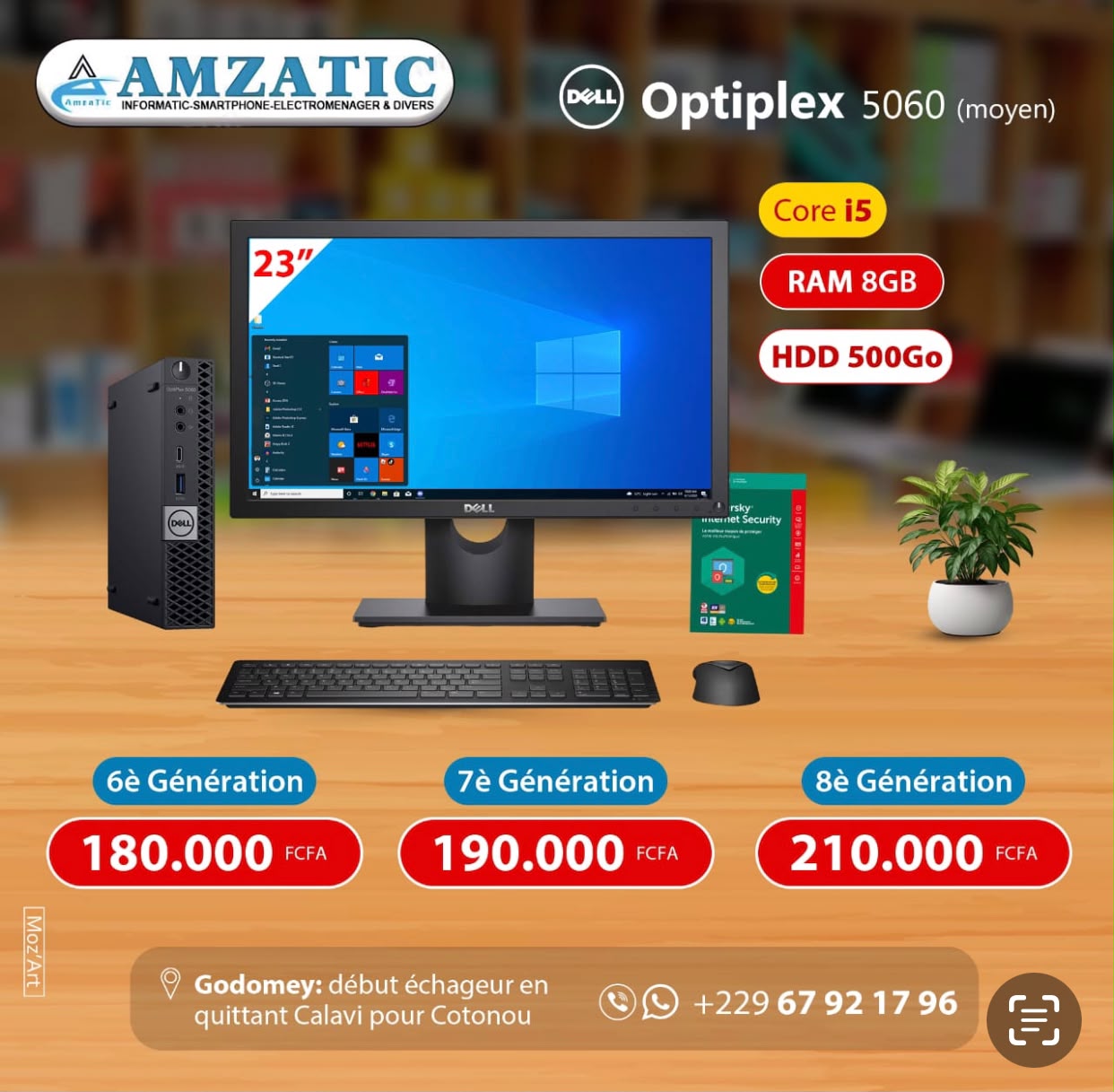 Ordinateur de Bureau Dell Optiplex 5060 (Moyen) – Intel Core i5 8è Génération - Écran 23" - RAM 8GB - HDD 500Go