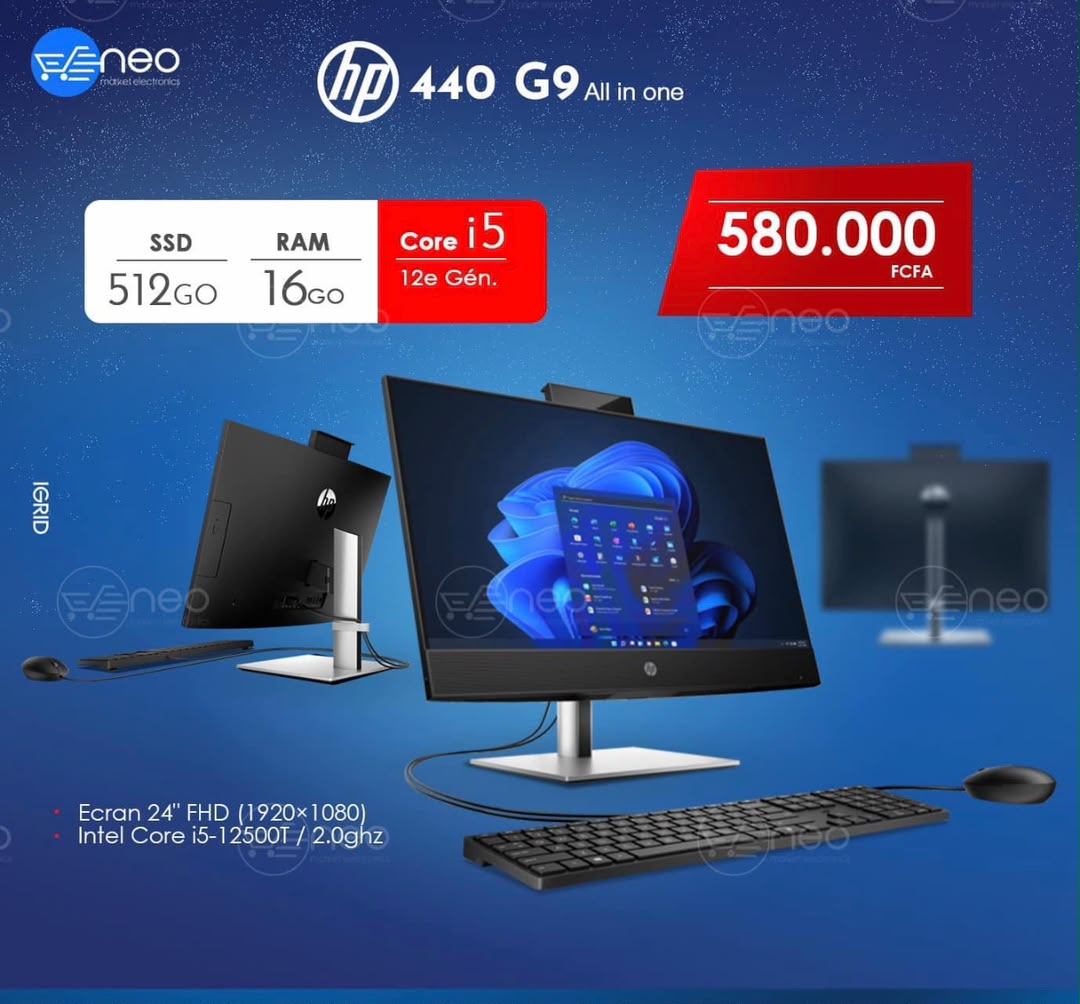 Ordinateur Tout-en-un HP 440 G9 All in one – Intel Core i5-12500T 12e Gén 2.0ghz - Écran 24" FHD - RAM 16Go - SSD 512Go