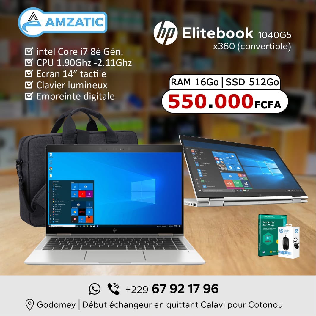 PC Portable HP Elitebook 1040G5 x360 (Convertible) – Intel Core i7 8è Génération - Écran Tactile 14" - RAM 16Go - SSD 512Go