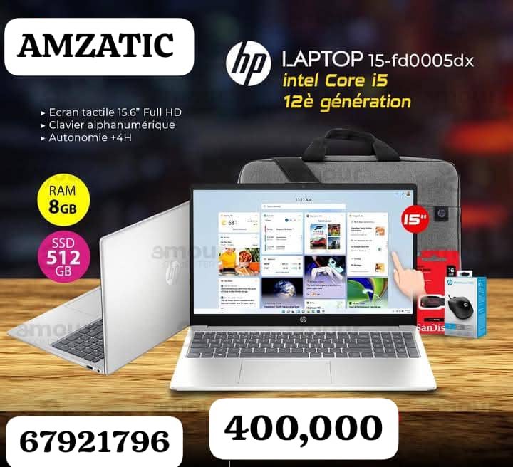 PC Portable HP 15-fd0005dx – Intel Core i5 12è Génération - Écran Tactile 15.6" FHD - RAM 8GB - SSD 512GB