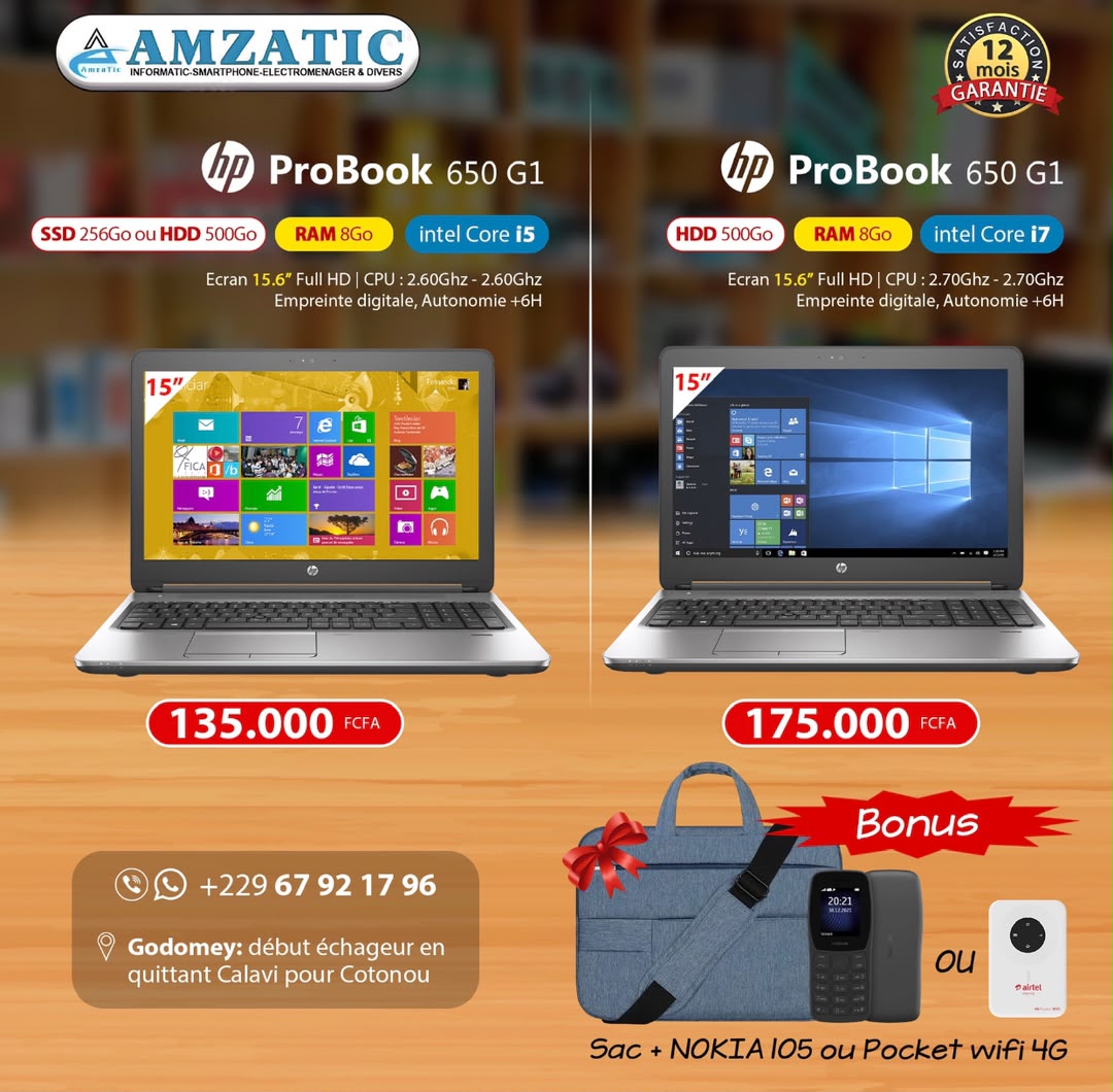 PC Portable HP ProBook 650 G1 – Intel Core i5 2.60GHz - Écran 15.6" FHD - RAM 8Go - SSD 256Go